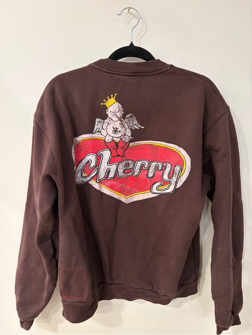 Cherry LA Brown Crewneck Sweatshirt with Red Heart Graphic
